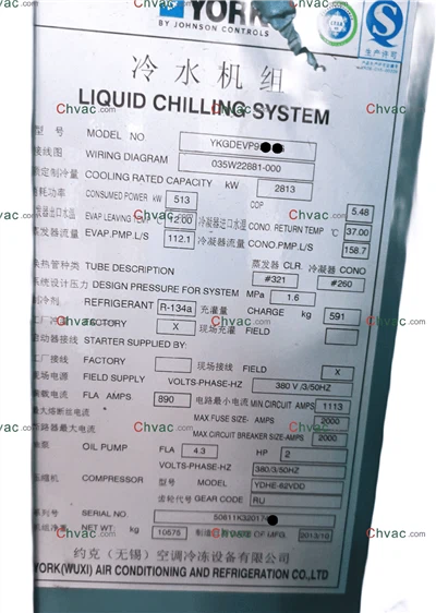 York YK 2813KW vodou chlazený chladič